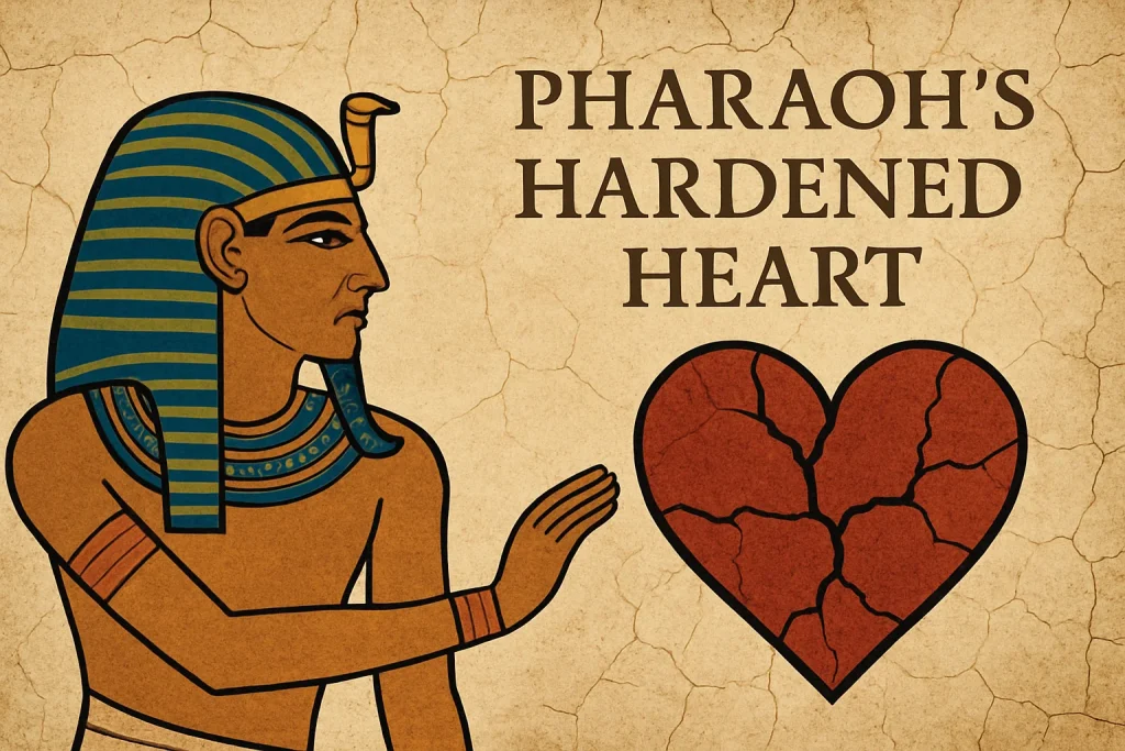 Illustration of Pharaoh before Moses, symbolizing Pharaoh’s hardened heart in the biblical Exodus story"